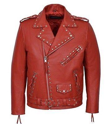 • red studded leather jacket mens front view
