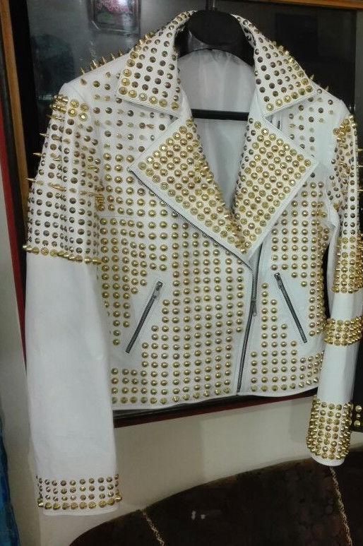 • white studded leather jacket mens front view

