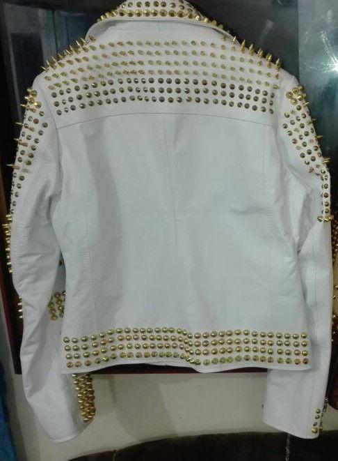 • golden stud leather jacket detail close up
