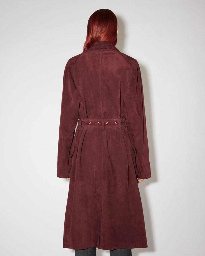 luxury suede long coat back view