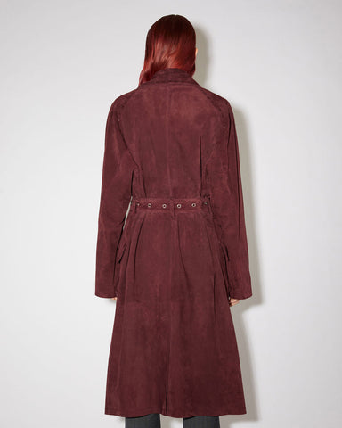 luxury suede long coat back view