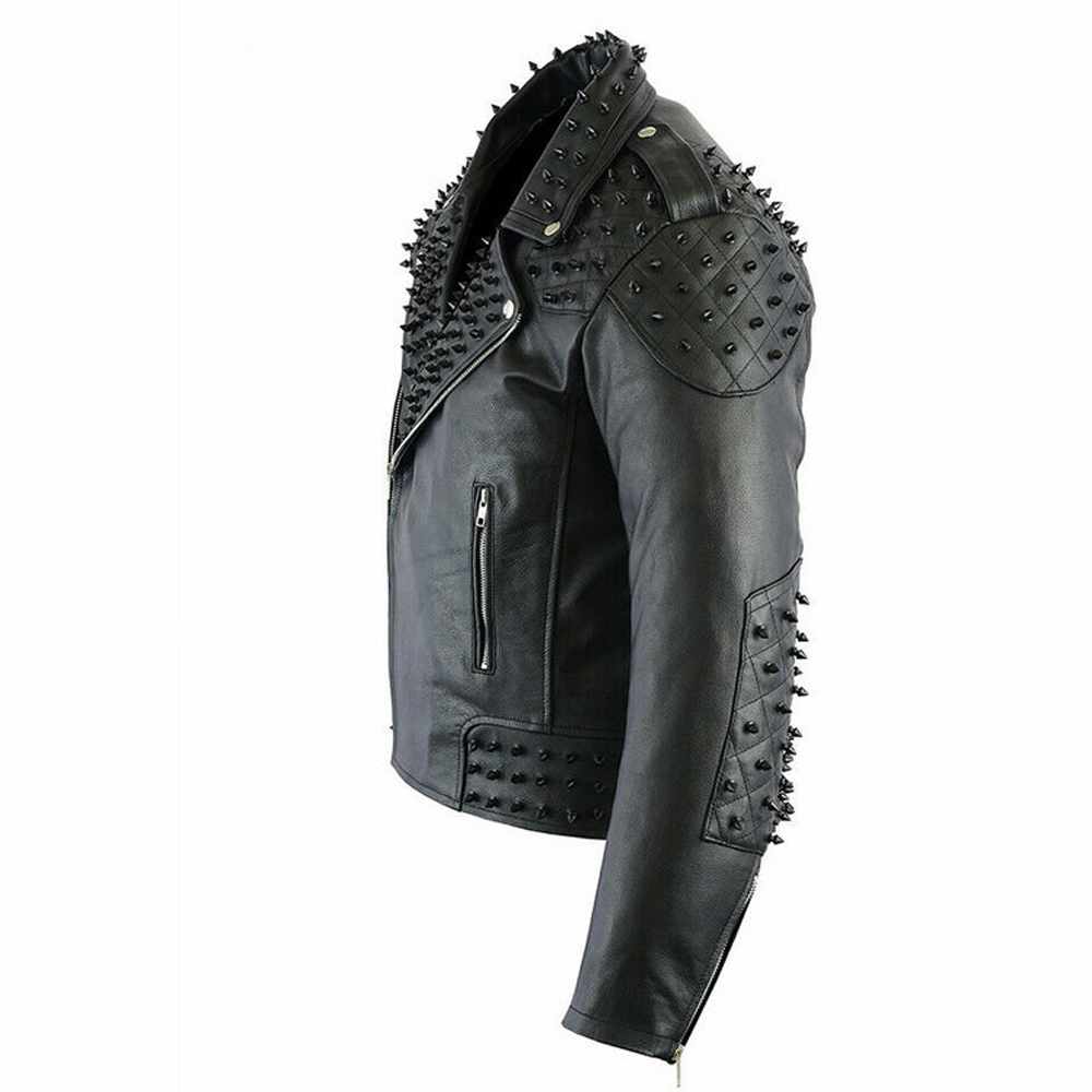 Me Black Punk Studded Biker Leather Jacket - AMSEL LEATHERS