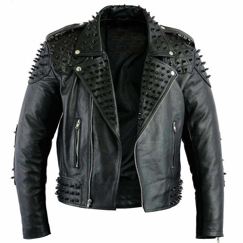 Me Black Punk Studded Biker Leather Jacket - AMSEL LEATHERS