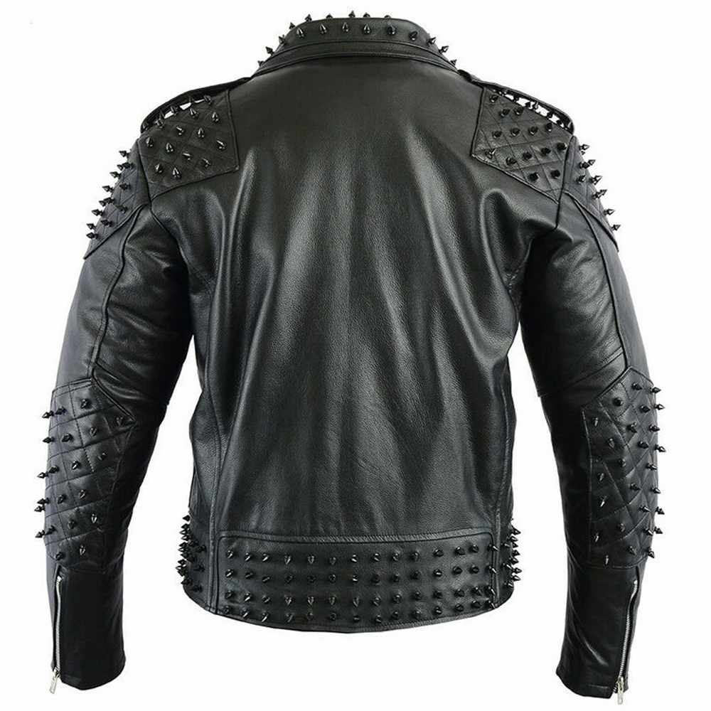 Me Black Punk Studded Biker Leather Jacket - AMSEL LEATHERS