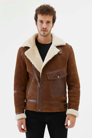 Men’s tan shearling aviator jacket