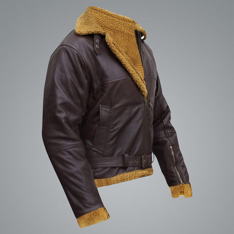 men’s sheepskin leather aviator jacket back view