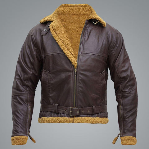 men’s sheepskin leather aviator jacket front view