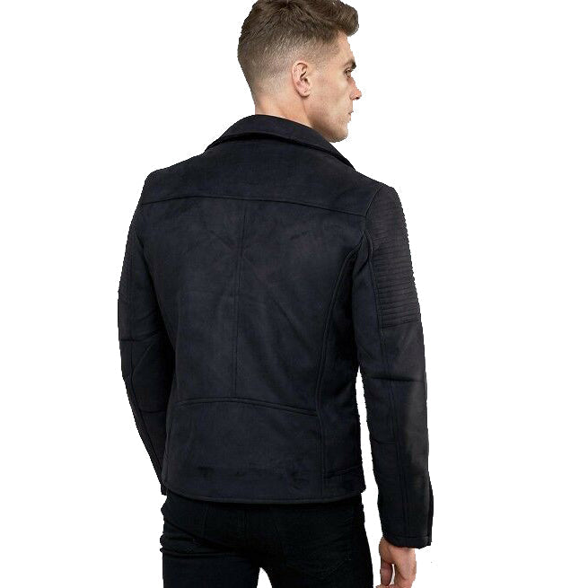 Men Black Pure Suede Leather Motorcycle Jacket - AMSEL LEATHERS