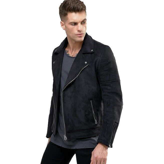 Men Black Pure Suede Leather Motorcycle Jacket - AMSEL LEATHERS