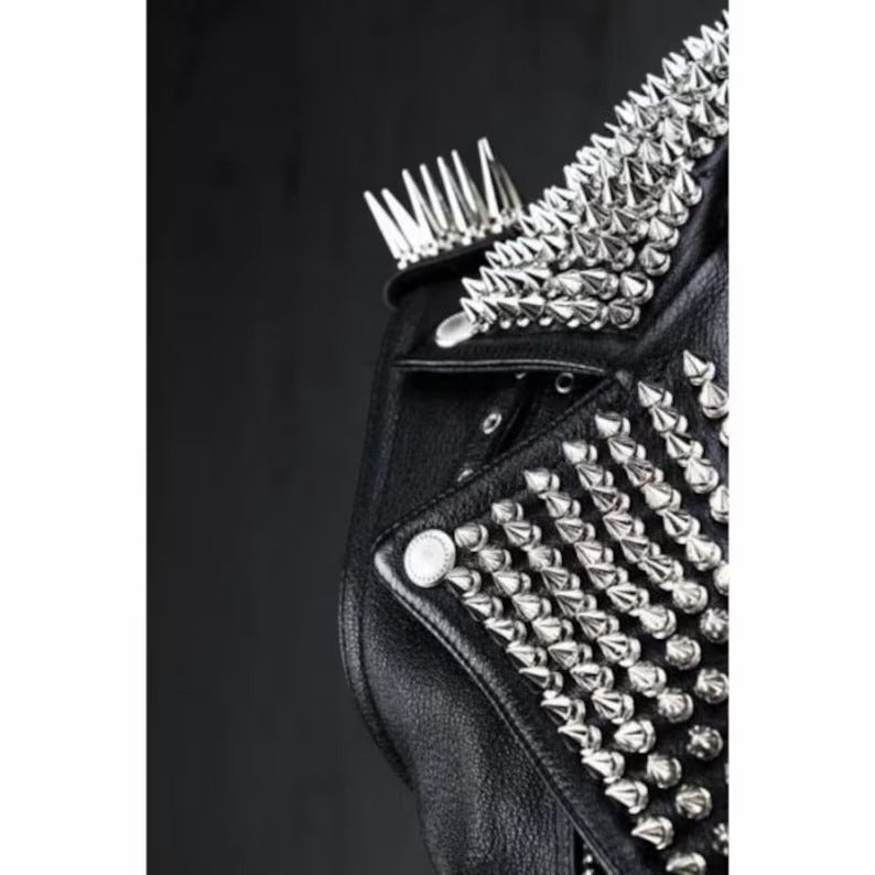 Men's Black Leather Studded Biker Punk Vest - AMSEL LEATHERS