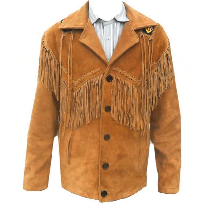 Men’s Tan Suede Cowboy Fringe Jacket