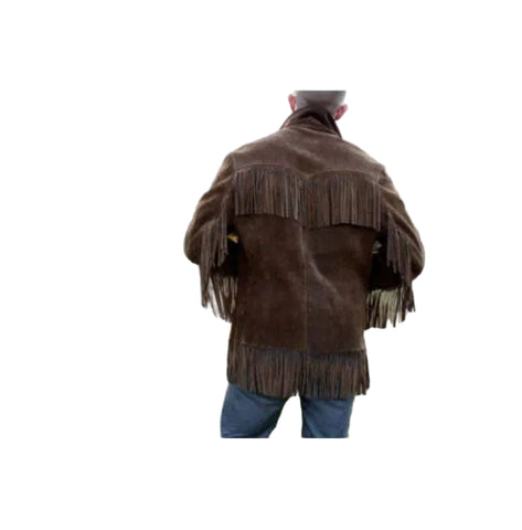 men’s dark brown suede leather western jacket side angle