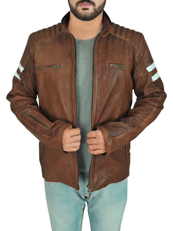men's brown leather biker jacket nolan back view