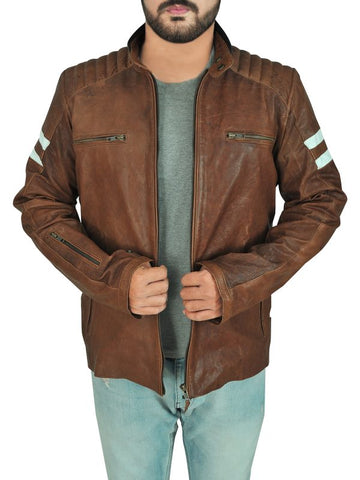 men's brown leather biker jacket nolan back view