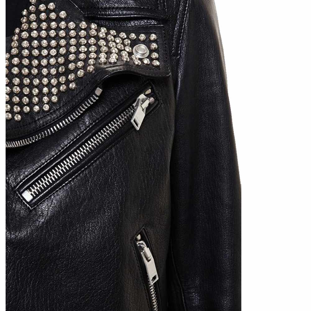 Men Black Leather Studded Brando Motorcycle Leather Jacket - AMSEL LEATHERS