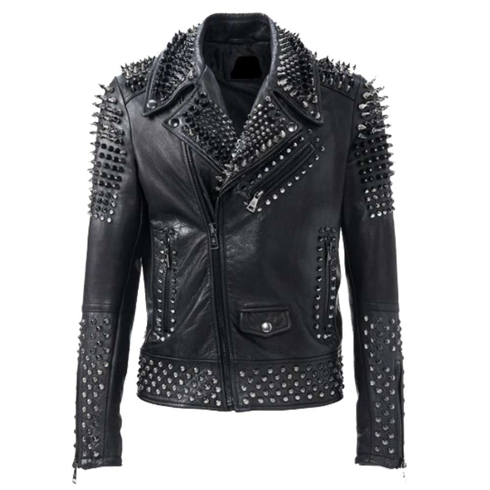 Men's Black Silver Studded Brando Biker Jacket – Bold & Stylish - AMSEL LEATHERS