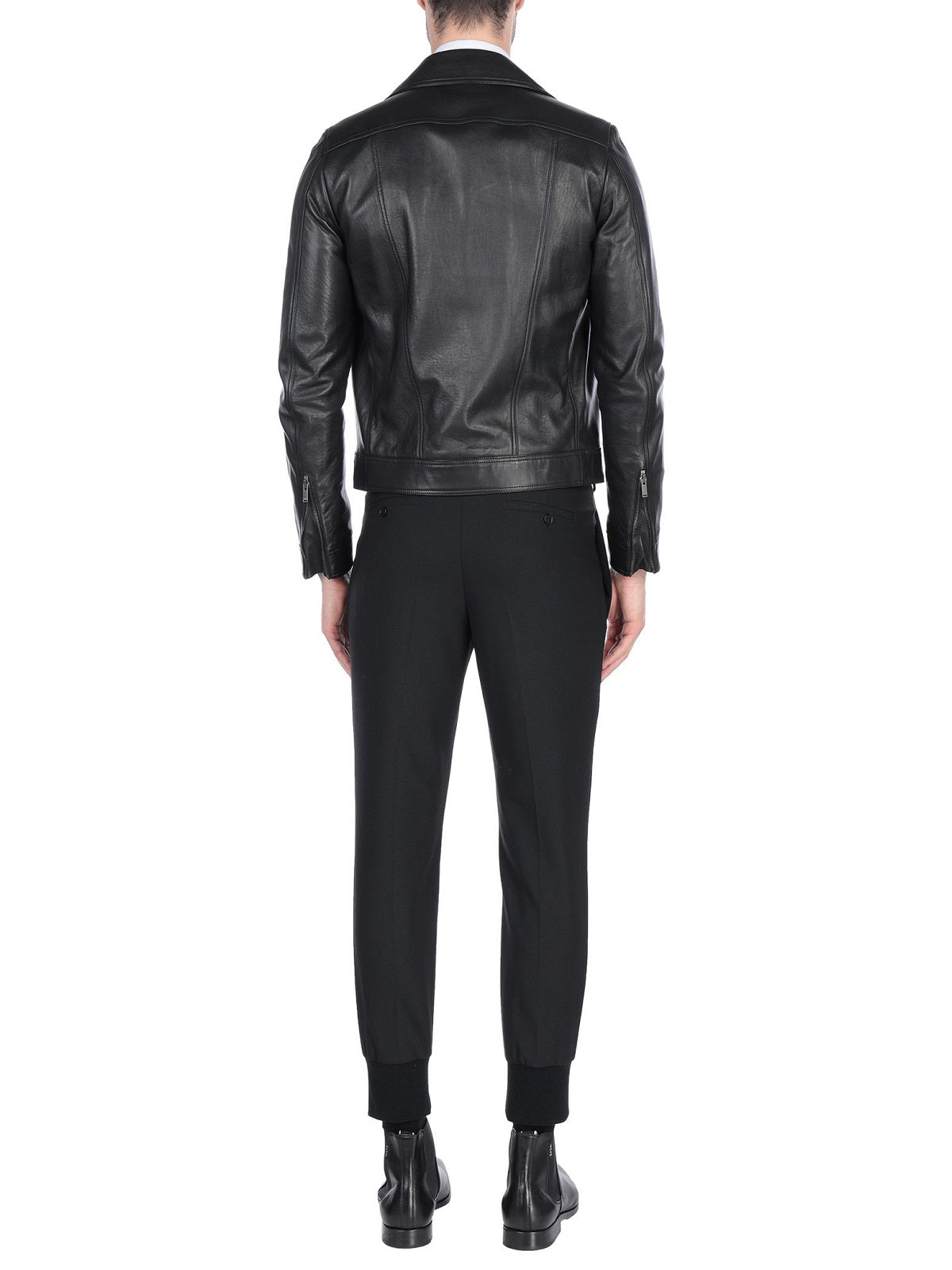 men’s black cowhide leather jacket side angle