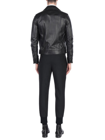 men’s black cowhide leather jacket side angle