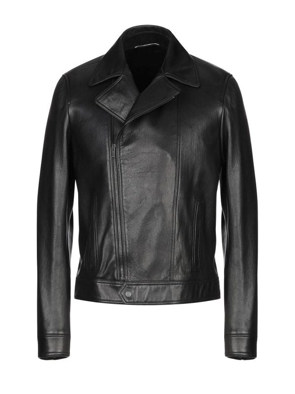 men’s black cowhide leather jacket back view