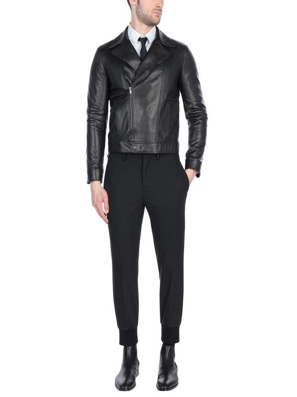 men’s black cowhide leather jacket front view