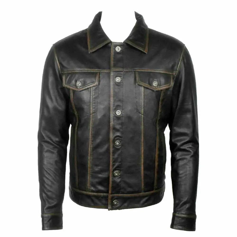 Men Long Sleeve Classic Black Leather Shirt - AMSEL LEATHERS