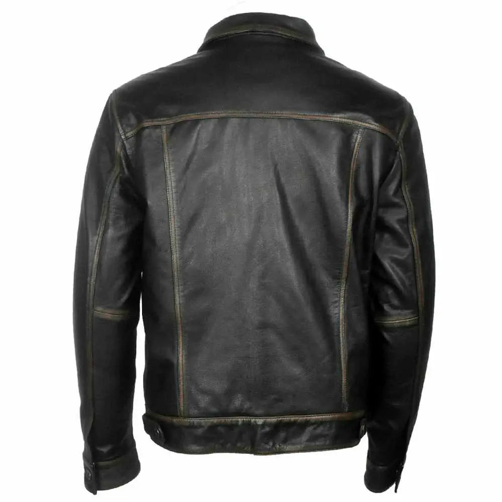 Men Long Sleeve Classic Black Leather Shirt - AMSEL LEATHERS