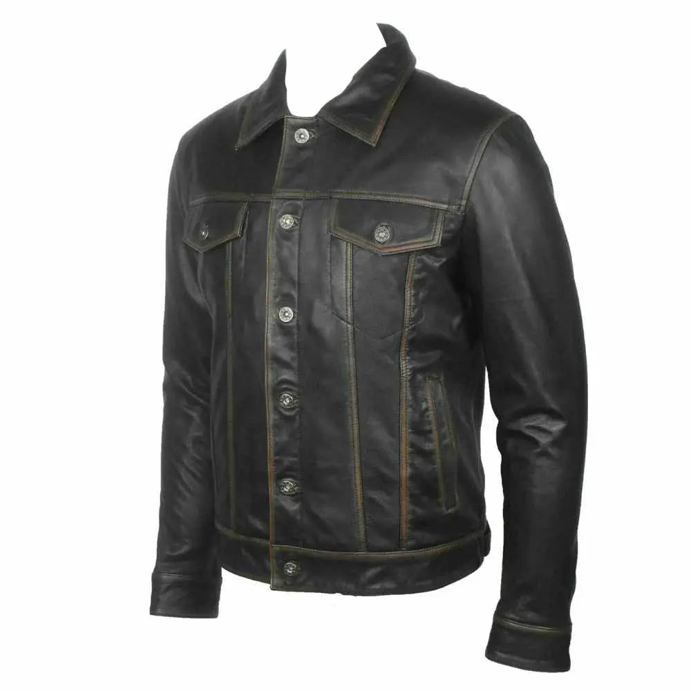 Men Long Sleeve Classic Black Leather Shirt - AMSEL LEATHERS