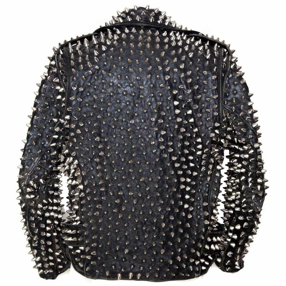 Men Punk Metal Motorcycle Studded Black Leather Jacket - AMSEL LEATHERS