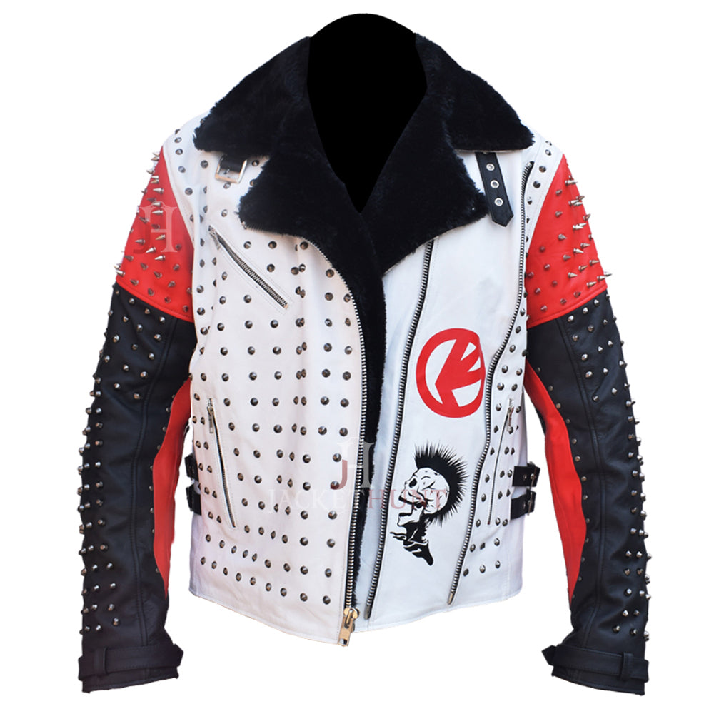 Men Punk Rock Star Jacket Studded Pin Leather Jacket - AMSEL LEATHERS