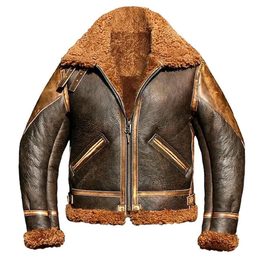 Men RAF Aviator B3 Shearling Bomber Leather Jacket - AMSEL LEATHERS