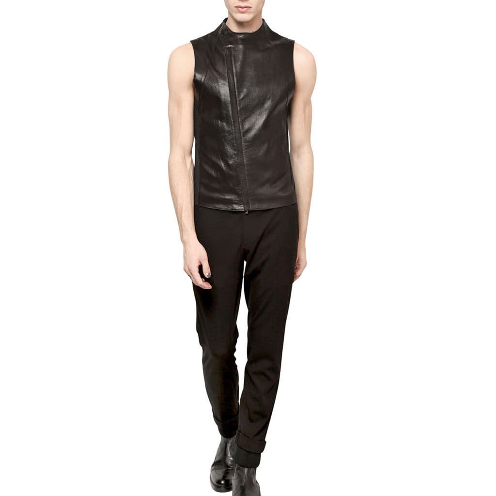 Men's Asymmetric Fastening Leather Biker Vest - AMSEL LEATHERS