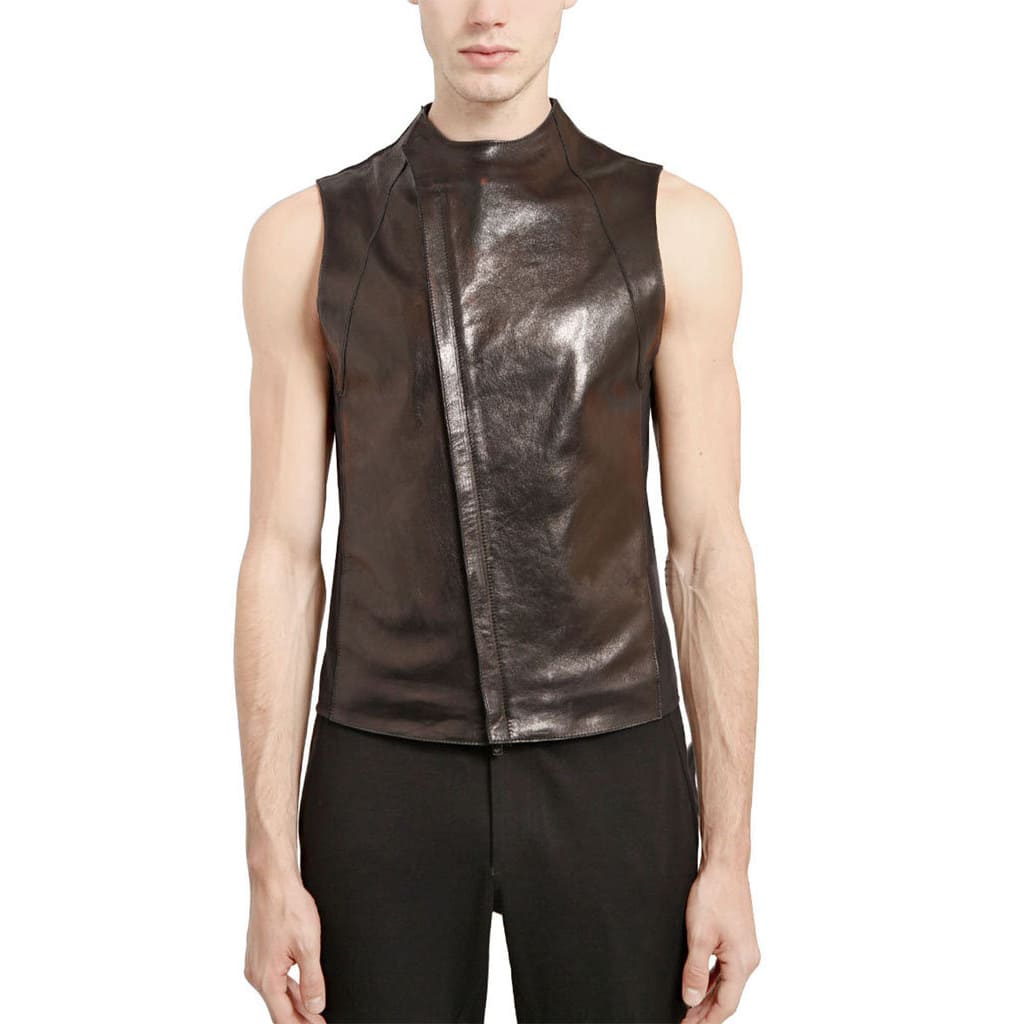 Men's Asymmetric Fastening Leather Biker Vest - AMSEL LEATHERS