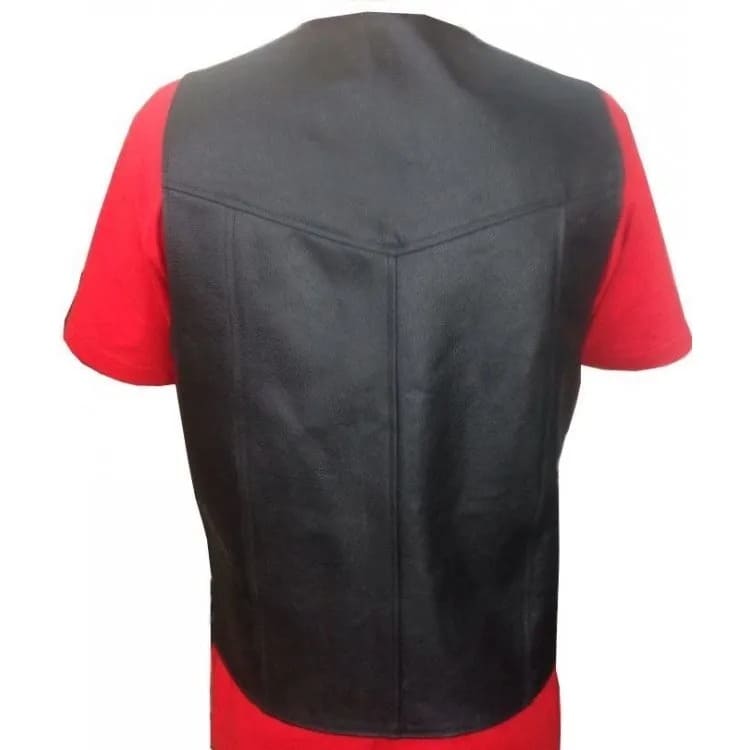 Men's Black Genuine Leather Biker Vest with Side Lacing - AMSEL LEATHERS