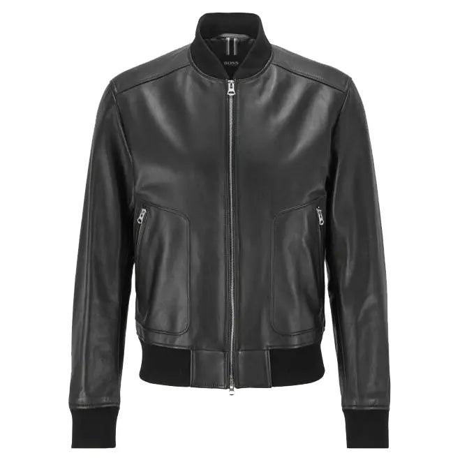 Men's Black Leather Bomber Jacket Amsel Leathers