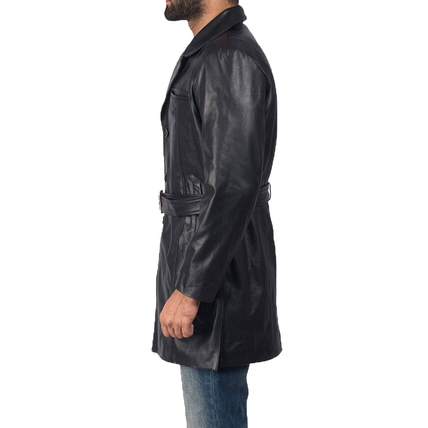 Men's Black Sheepskin Leather Trench Coat - AMSEL LEATHERS