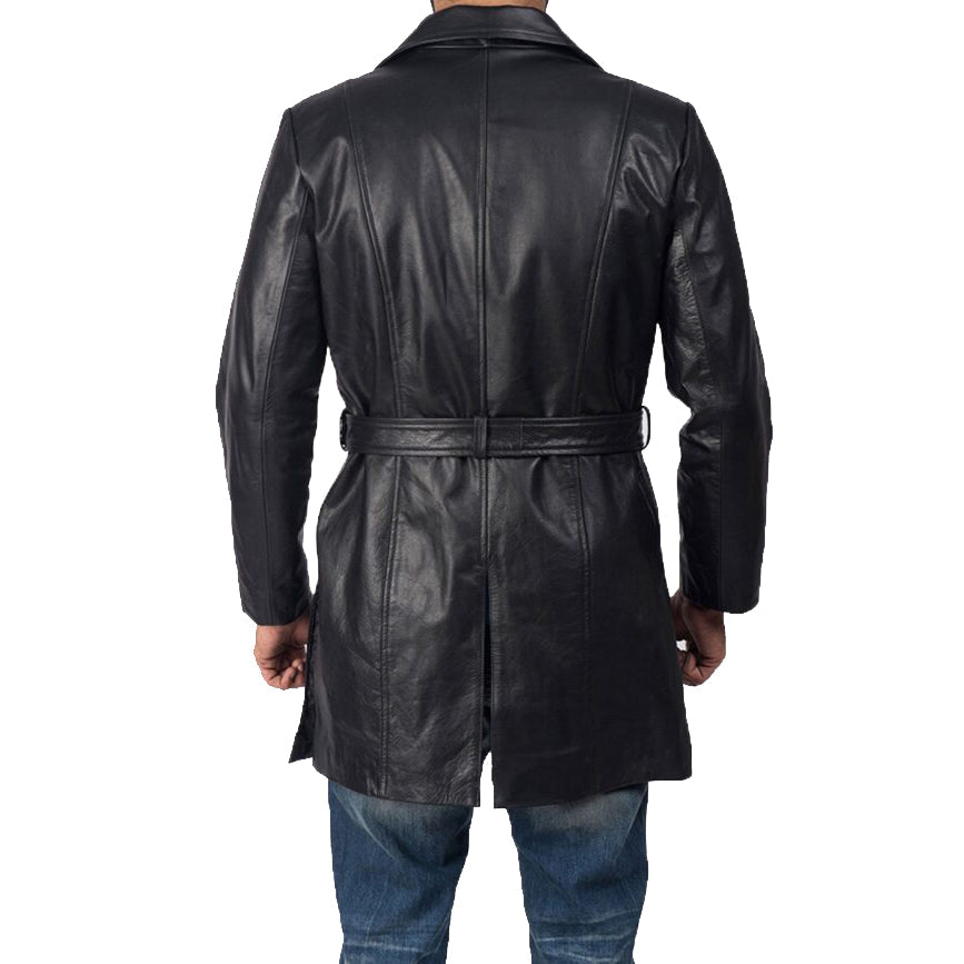 Men's Black Sheepskin Leather Trench Coat - AMSEL LEATHERS