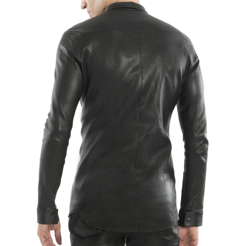 Men's Black Tight Fitted Leather Shirt - Bold and Stylish - AMSEL LEATHERS