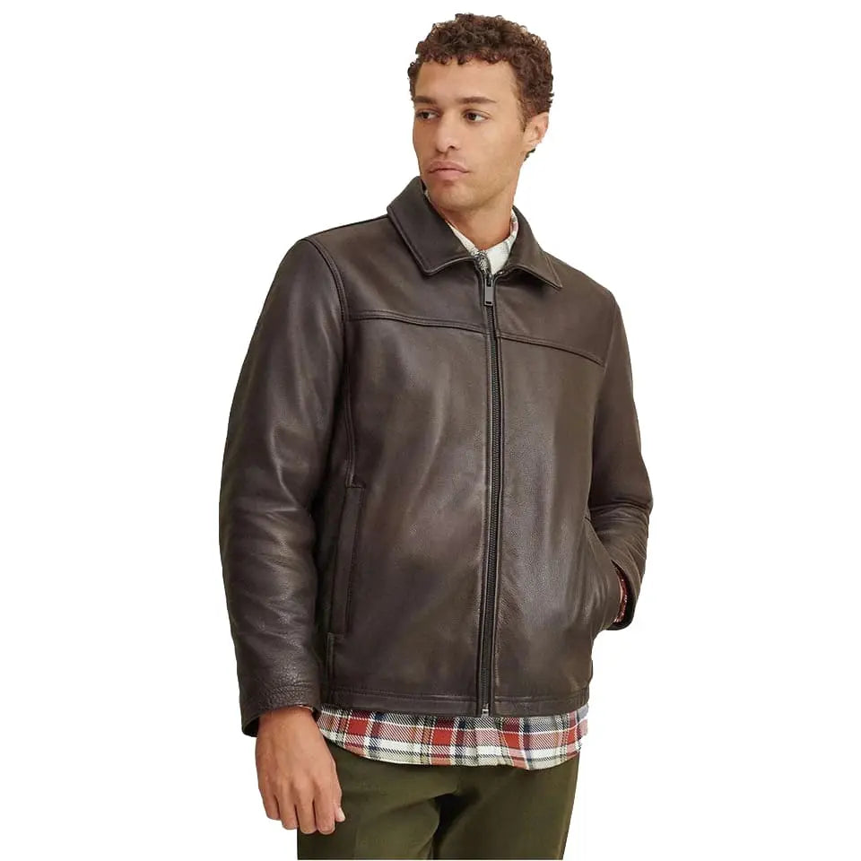 Men's Classic Dark Brown Leather Jacket Amsel Leathers