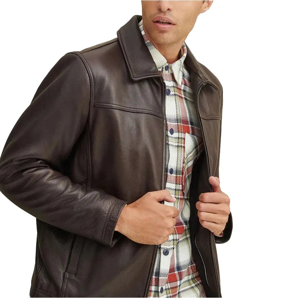 Men's Classic Dark Brown Leather Jacket Amsel Leathers