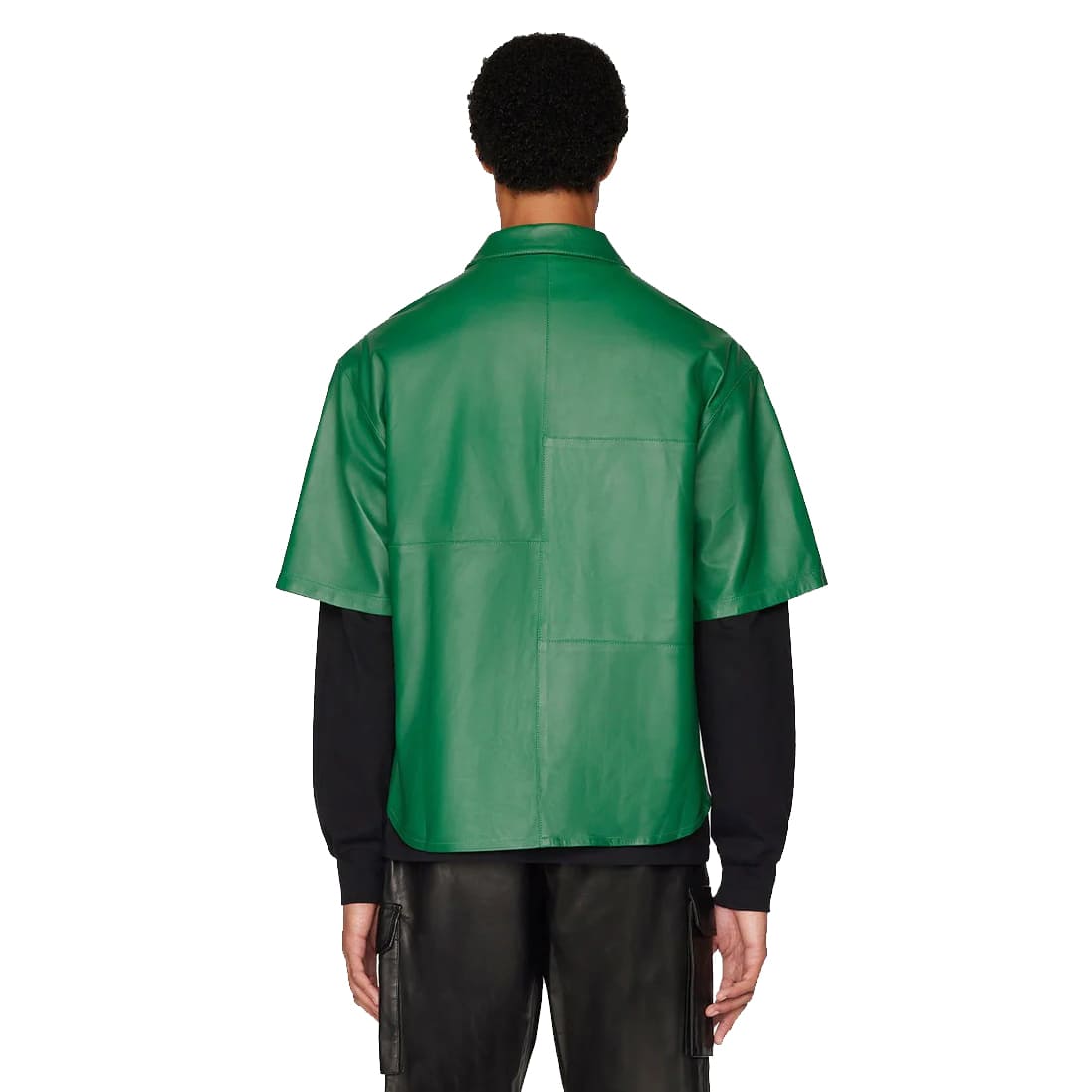 Men's Green Half Sleeve Leather Shirt - AMSEL LEATHERS