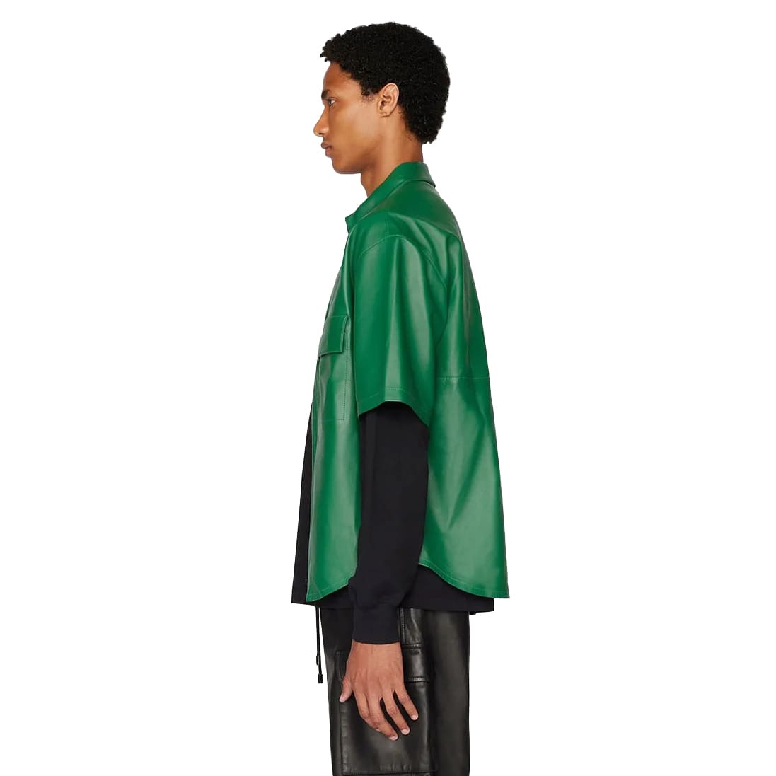 Men's Green Half Sleeve Leather Shirt - AMSEL LEATHERS