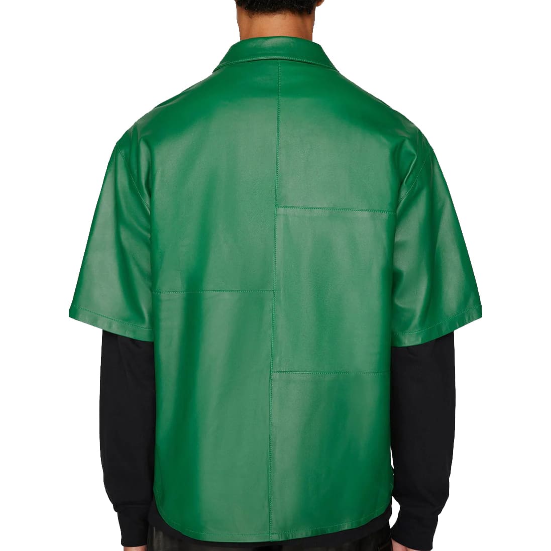 Men's Green Half Sleeve Leather Shirt - AMSEL LEATHERS