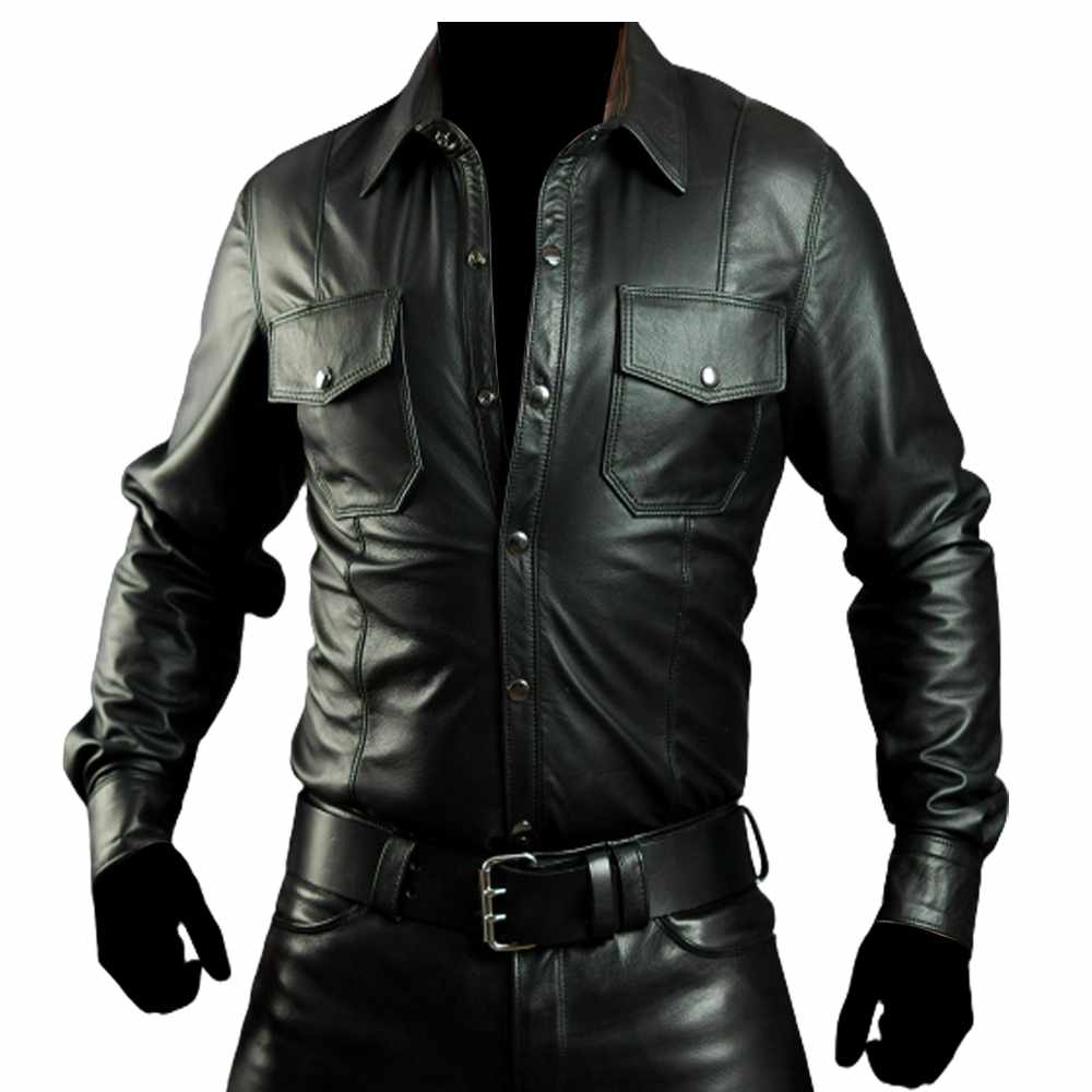 Men's Hot Police Officer Uniform Black Leather Shirt - AMSEL LEATHERS