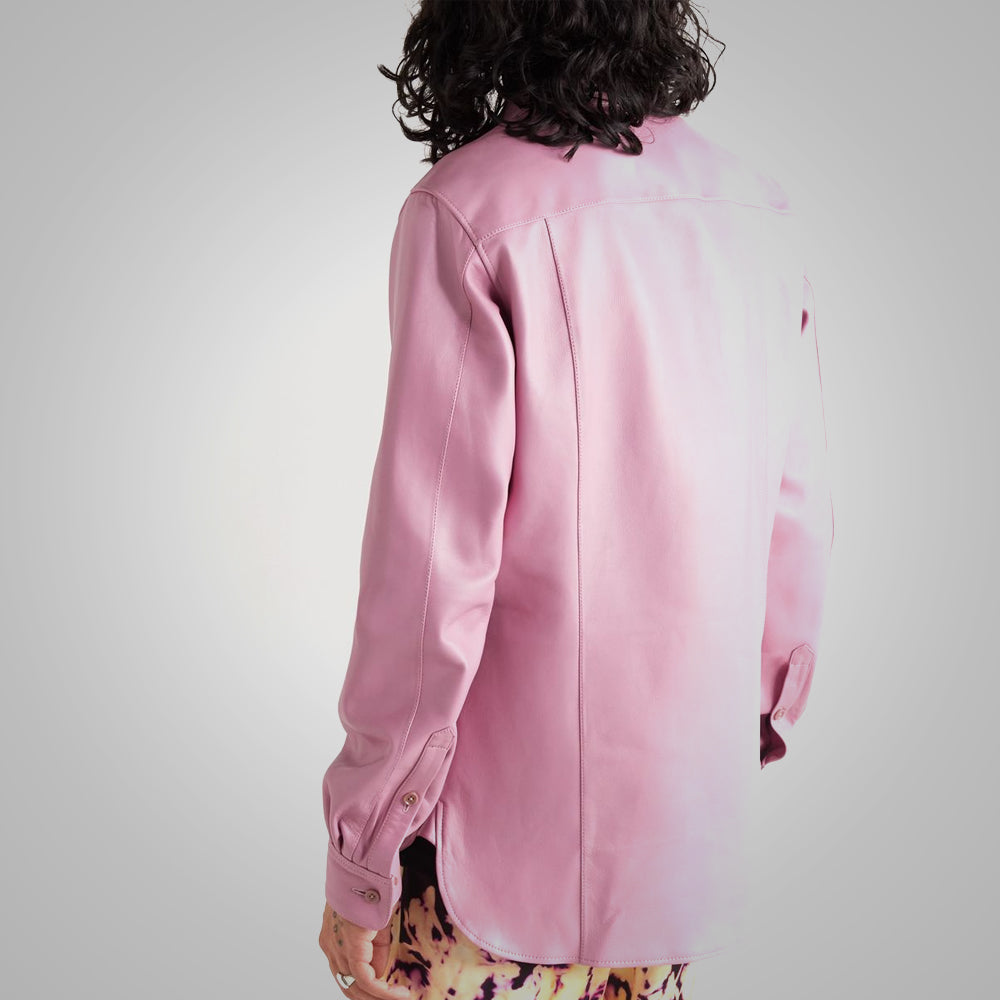 men's pink goatskin leather shirt garrick back view