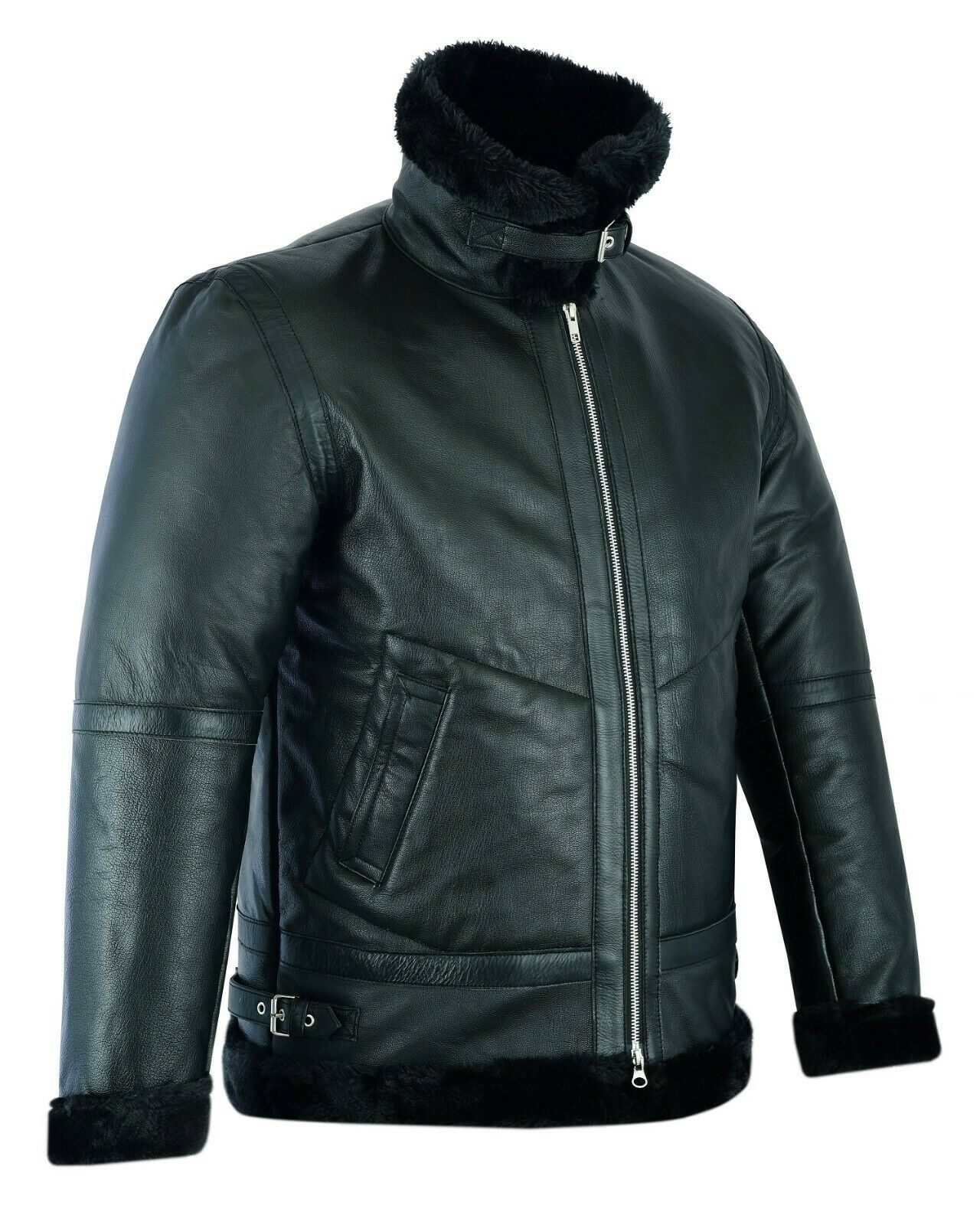 Green shearling leather bomber jacket for men
