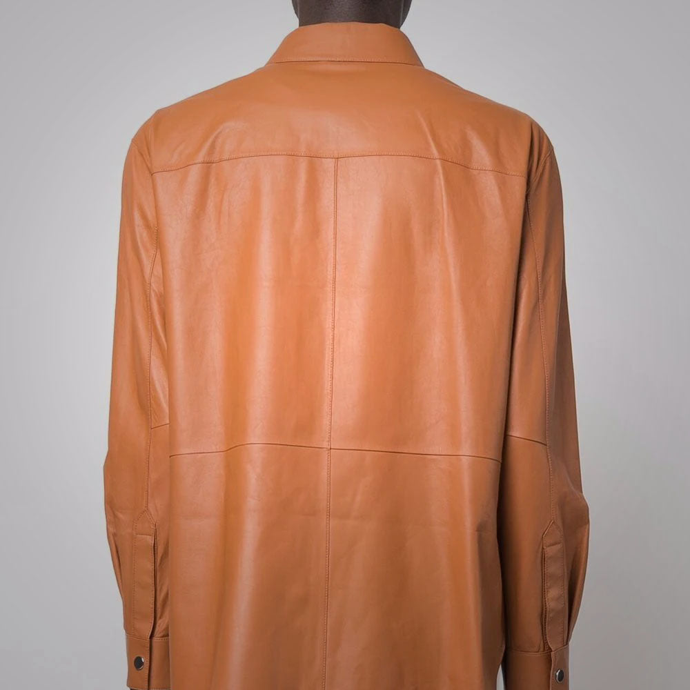 men's brown sheepskin leather shirt silas side angle