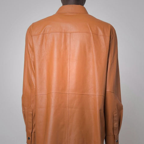 men's brown sheepskin leather shirt silas side angle