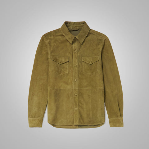Men’s Green Suede Leather Shirt