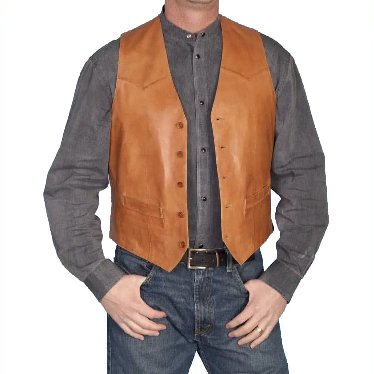 Men's Tan Brown Vintage Leather Vest - AMSEL LEATHERS