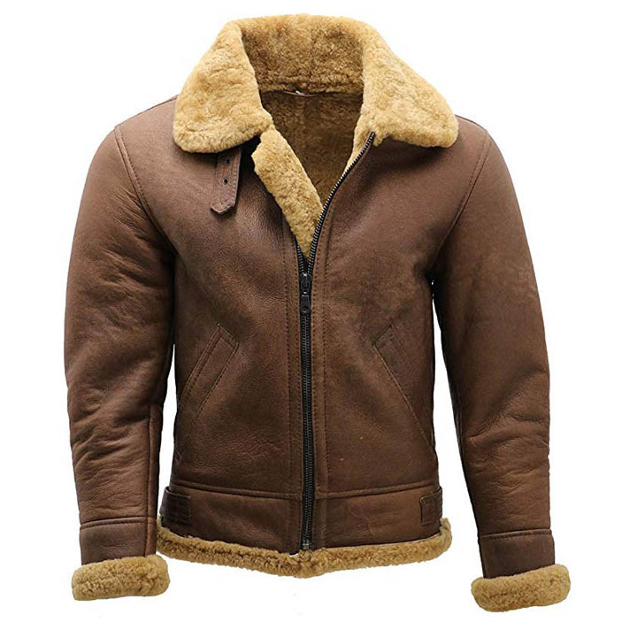 Men's WWII Aviator Brown Shearling Bomber Jacket - AMSEL LEATHERS